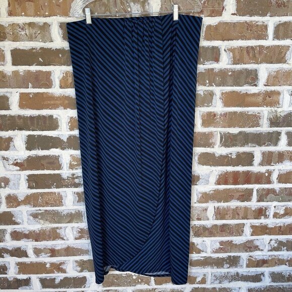 Lane Bryant Skirt Wrap Elastic Waist Dark Blue Black Stripe Women's Size 14 / 16 - Picture 1 of 6